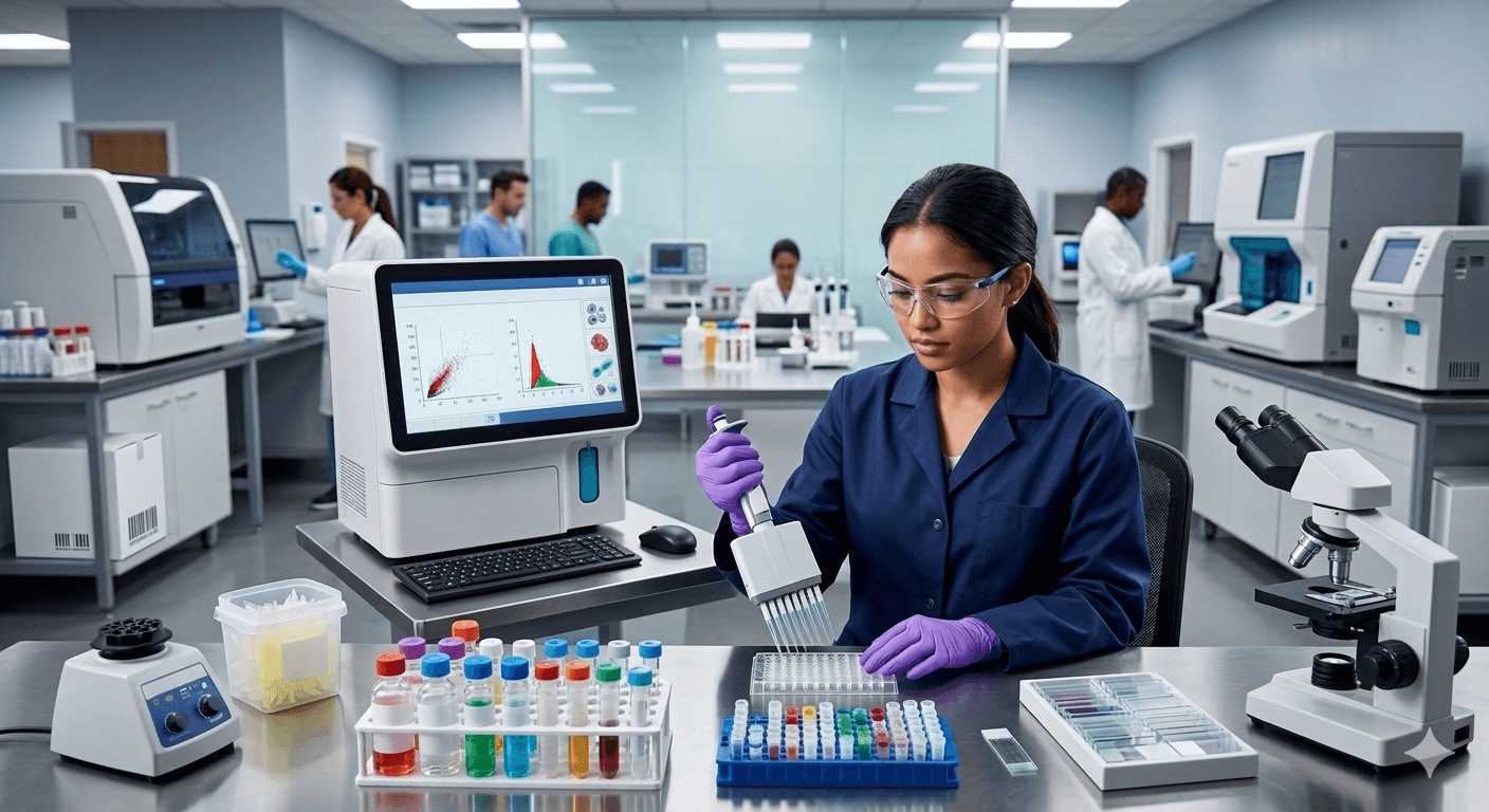 Laboratory professional working with samples